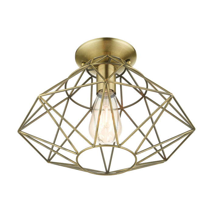 One Light Flush Mount from the Geometric collection in Antique Brass finish
