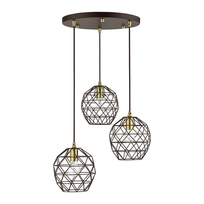 Three Light Pendant from the Geometrix collection in Bronze finish