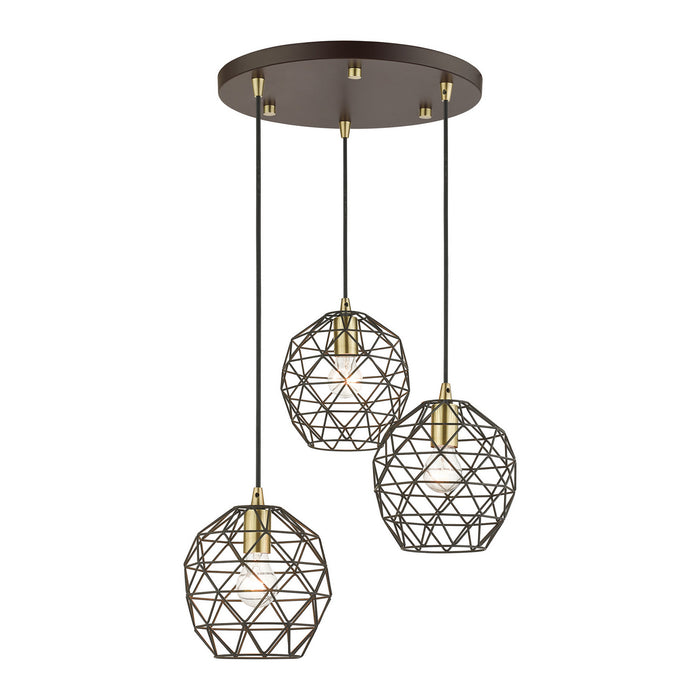 Three Light Pendant from the Geometrix collection in Bronze finish