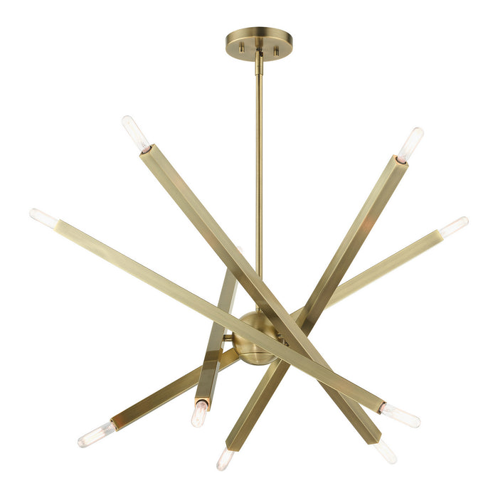 Ten Light Chandelier from the Monaco collection in Antique Brass finish