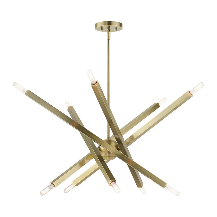 Ten Light Chandelier from the Monaco collection in Antique Brass finish