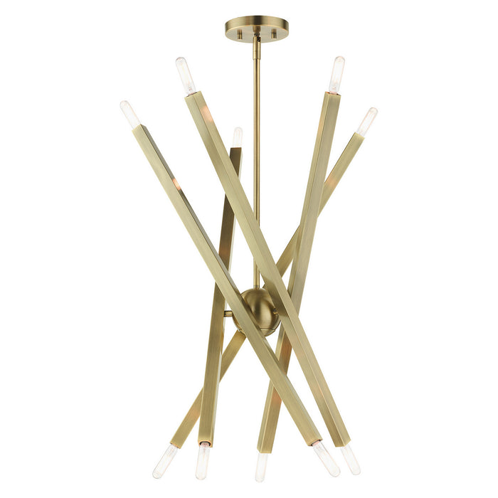 Ten Light Chandelier from the Monaco collection in Antique Brass finish