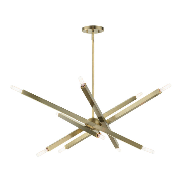 Ten Light Chandelier from the Monaco collection in Antique Brass finish