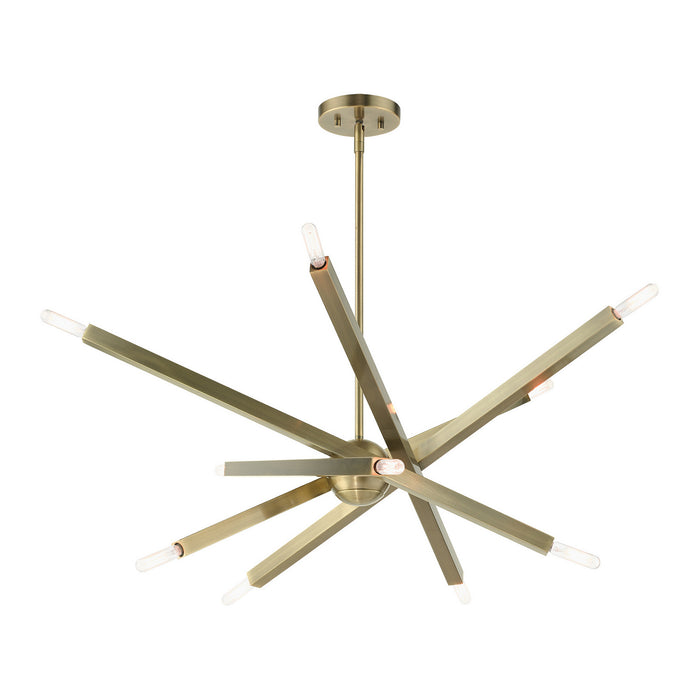 Ten Light Chandelier from the Monaco collection in Antique Brass finish