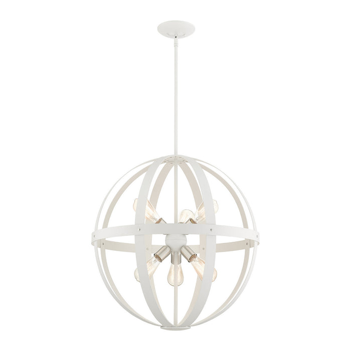Six Light Chandelier from the Stoneridge collection in Textured White with Brushed Nickel Cluster finish