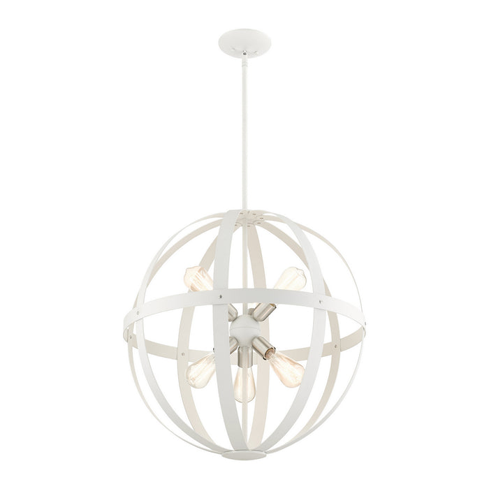 Six Light Chandelier from the Stoneridge collection in Textured White with Brushed Nickel Cluster finish