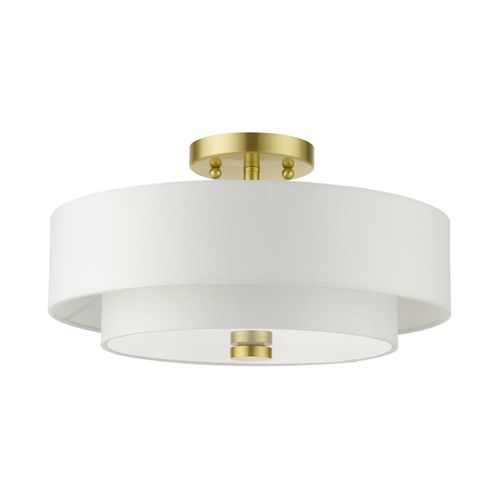 Three Light Semi Flush Mount from the Meridian collection in Satin Brass finish