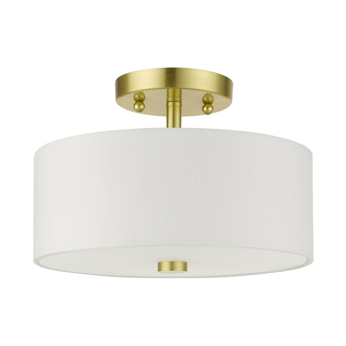 Two Light Semi Flush Mount from the Meridian collection in Satin Brass finish