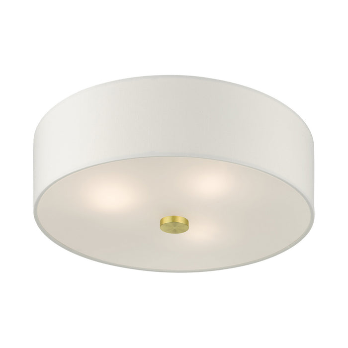 Three Light Semi Flush Mount from the Meridian collection in Satin Brass finish