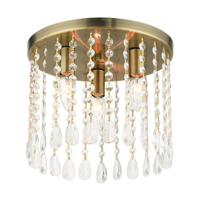 Three Light Flush Mount from the Elizabeth collection in Antique Brass finish