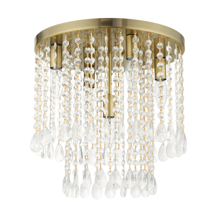 Five Light Flush Mount from the Elizabeth collection in Antique Brass finish