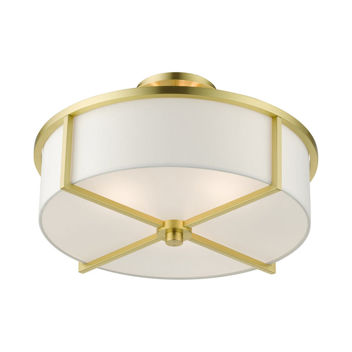 Three Light Semi Flush Mount from the Wesley collection in Satin Brass finish