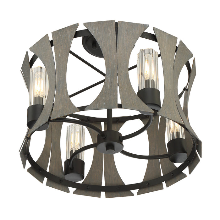 LED Semi Flush Mount from the Pennino collection in Matte Black W/ Grey Wood finish