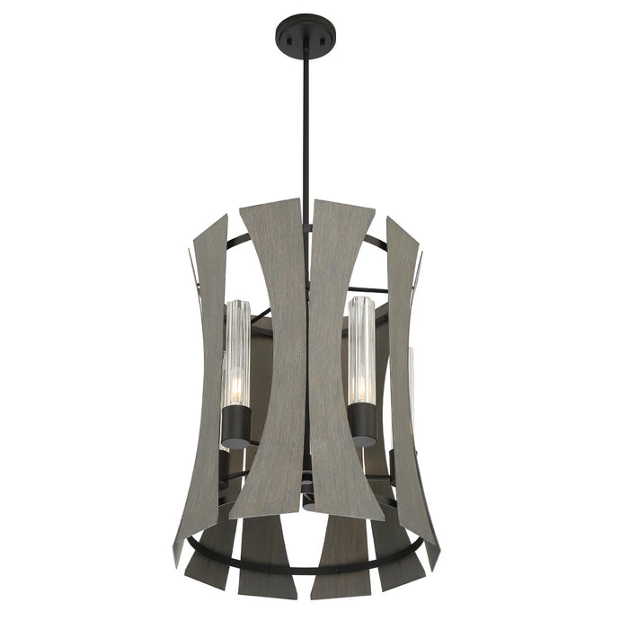 LED Pendant from the Pennino collection in Matte Black W/ Grey Wood finish