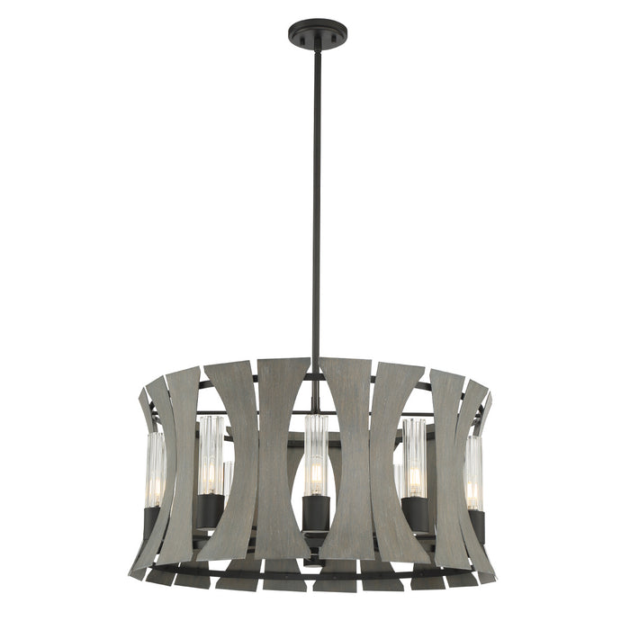 LED Chandelier from the Pennino collection in Matte Black W/ Grey Wood finish