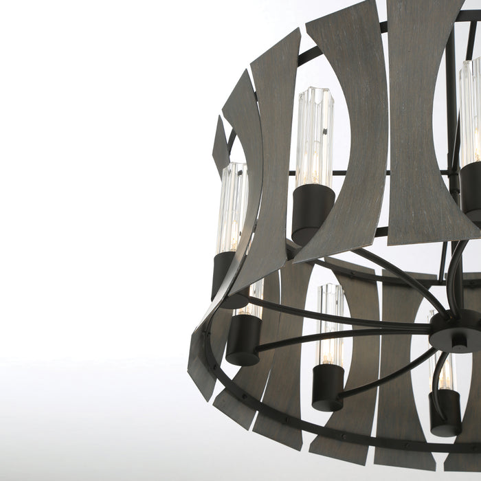 LED Chandelier from the Pennino collection in Matte Black W/ Grey Wood finish