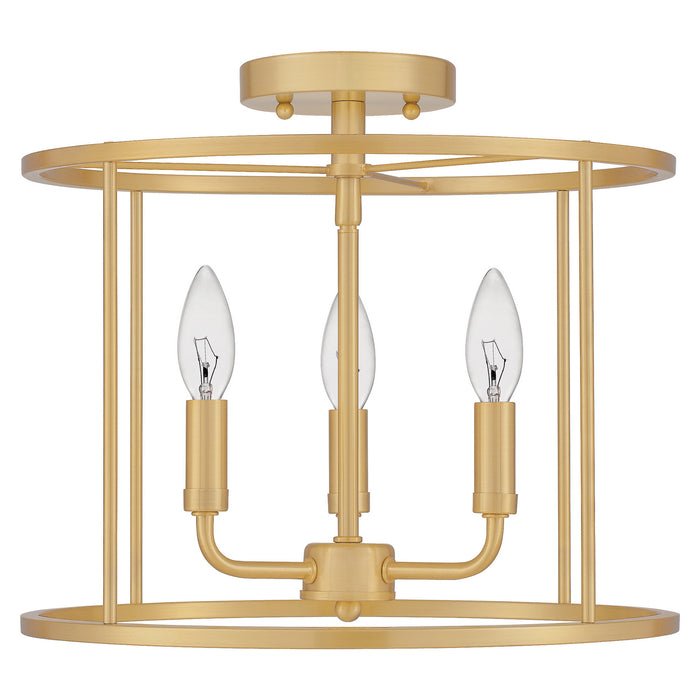 Three Light Semi Flush Mount from the Abner collection in Aged Brass finish