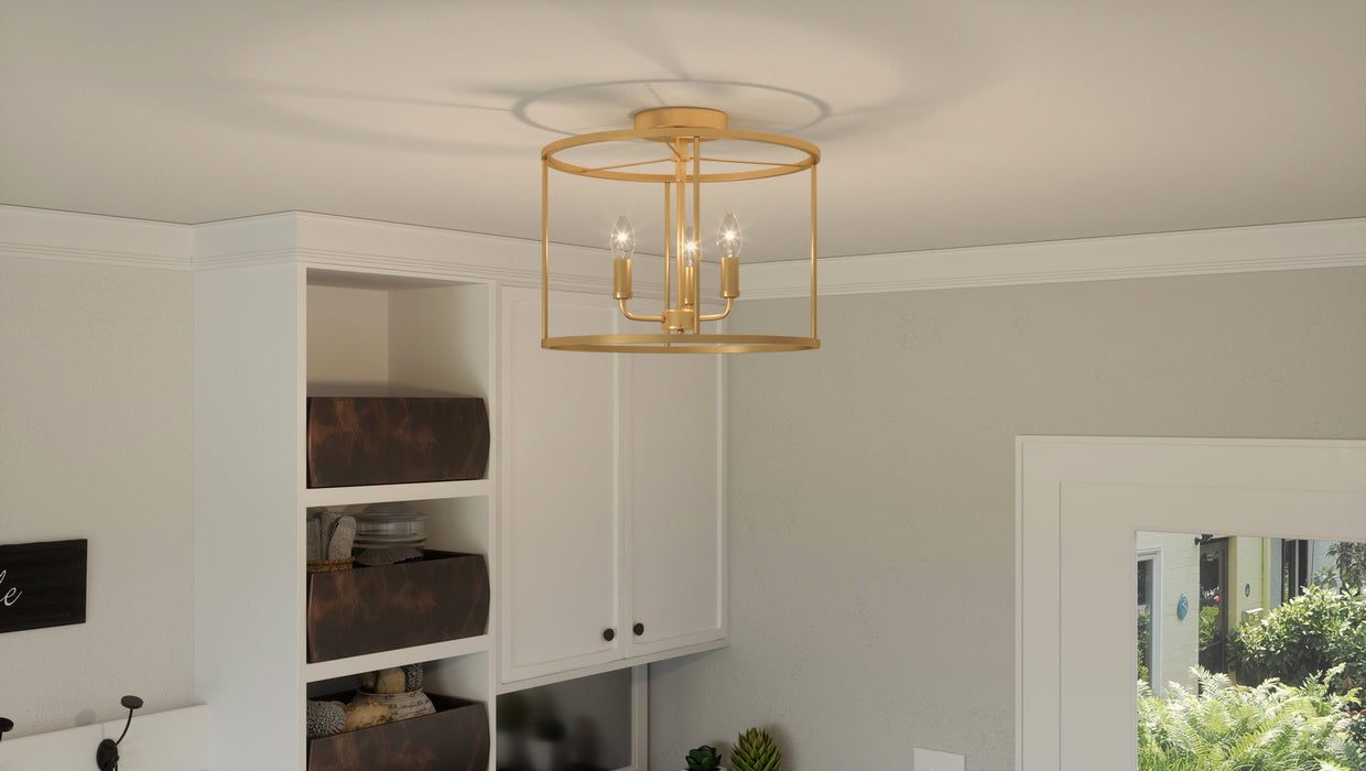 Three Light Semi Flush Mount from the Abner collection in Aged Brass finish