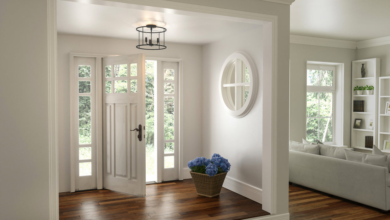 Three Light Semi Flush Mount from the Abner collection in Matte Black finish