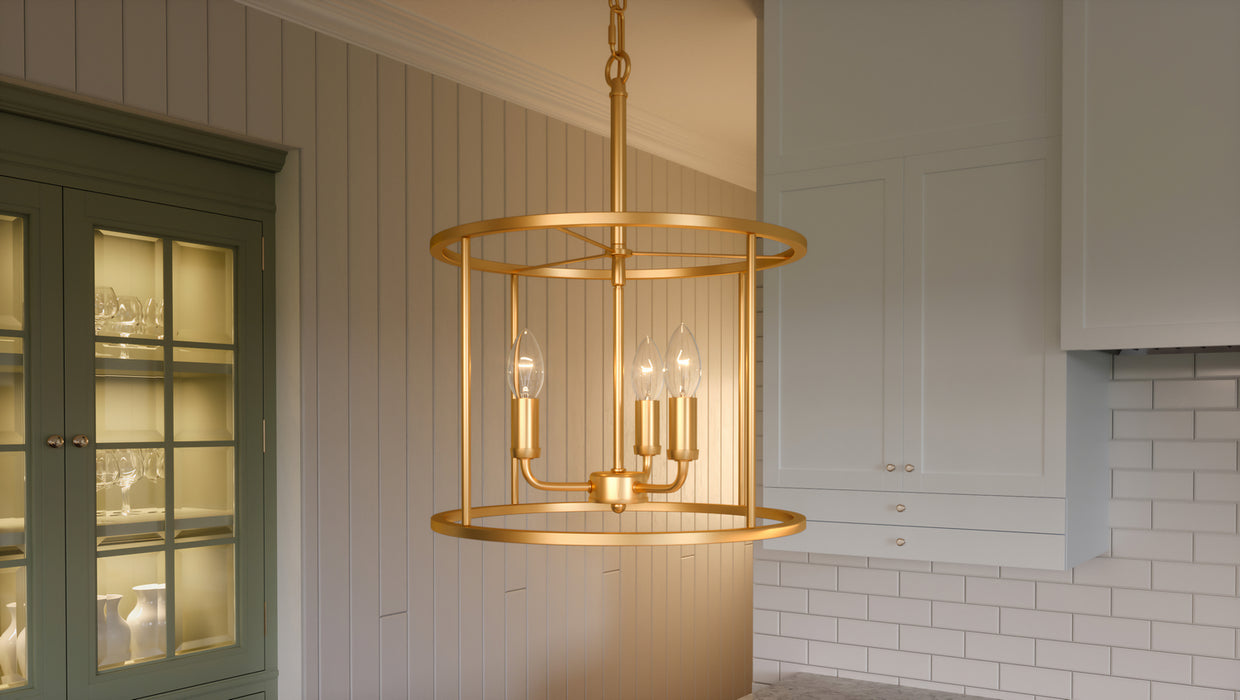 Three Light Pendant from the Abner collection in Aged Brass finish