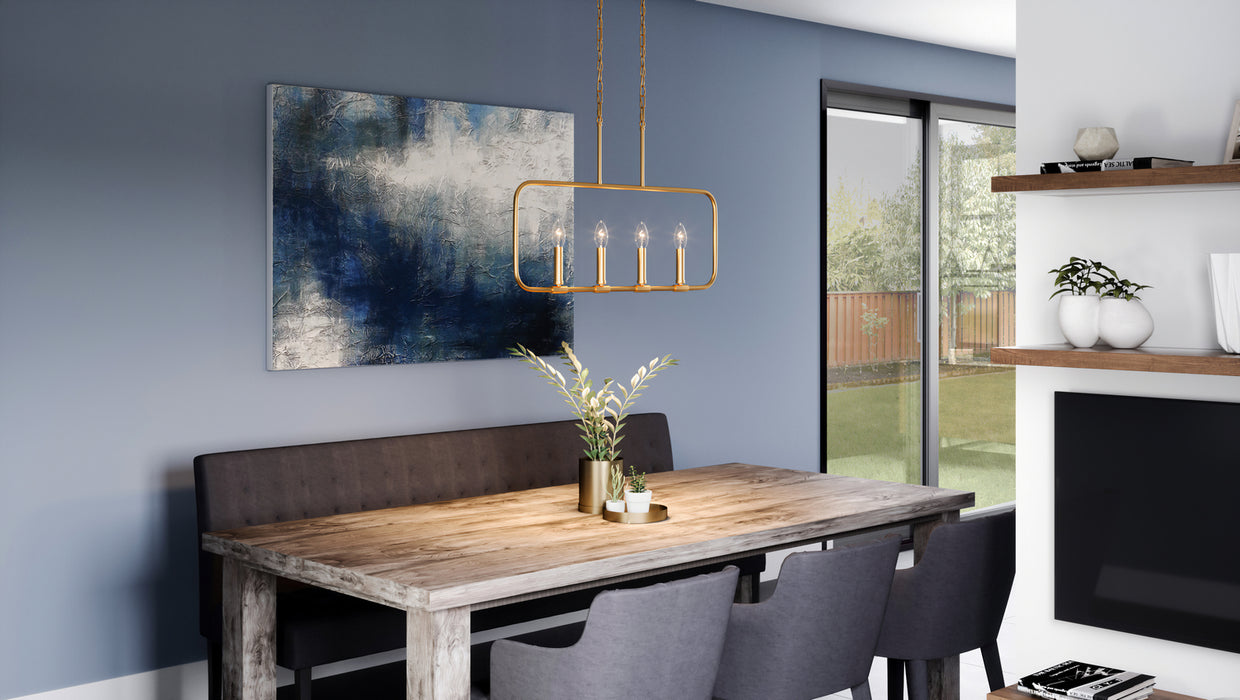 Four Light Linear Chandelier from the Abner collection in Aged Brass finish