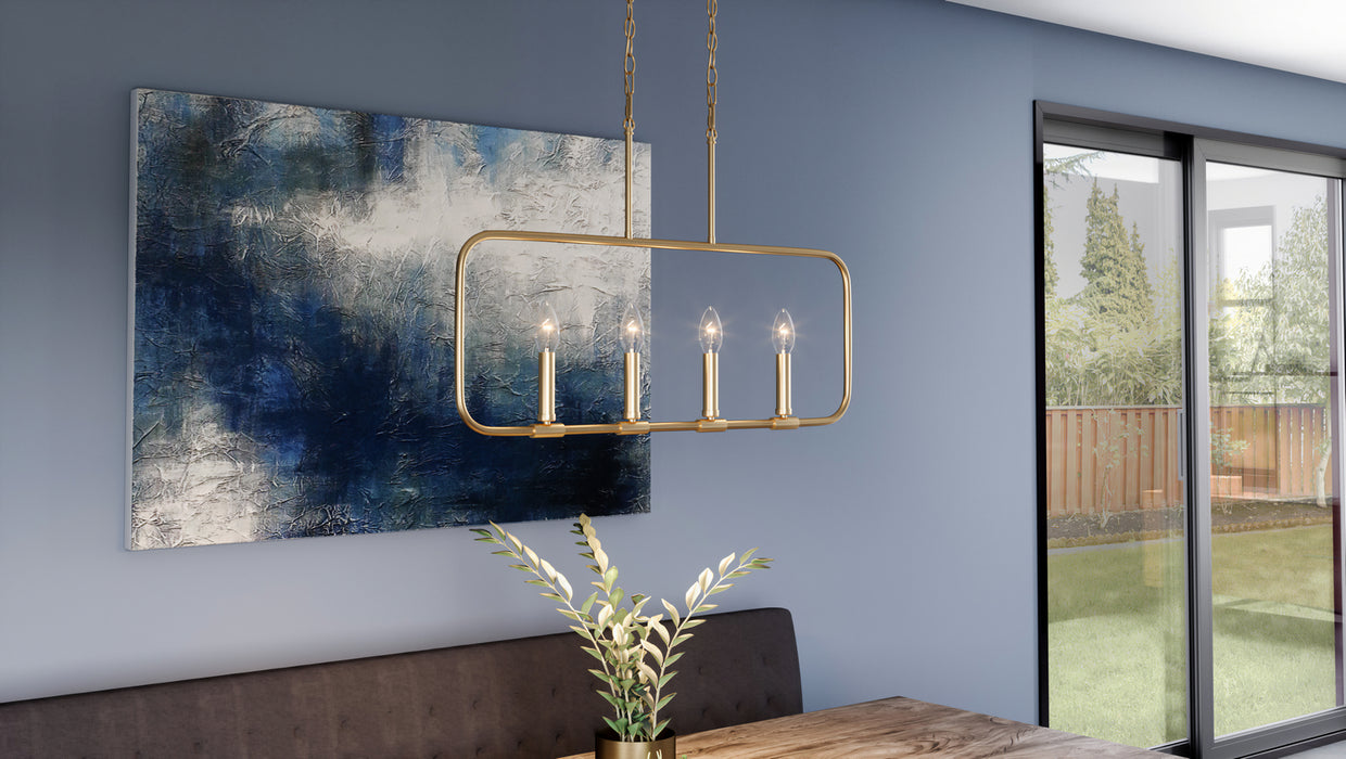 Four Light Linear Chandelier from the Abner collection in Aged Brass finish