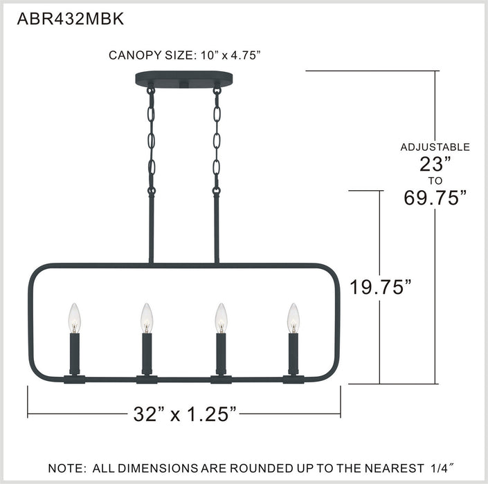 Four Light Linear Chandelier from the Abner collection in Matte Black finish