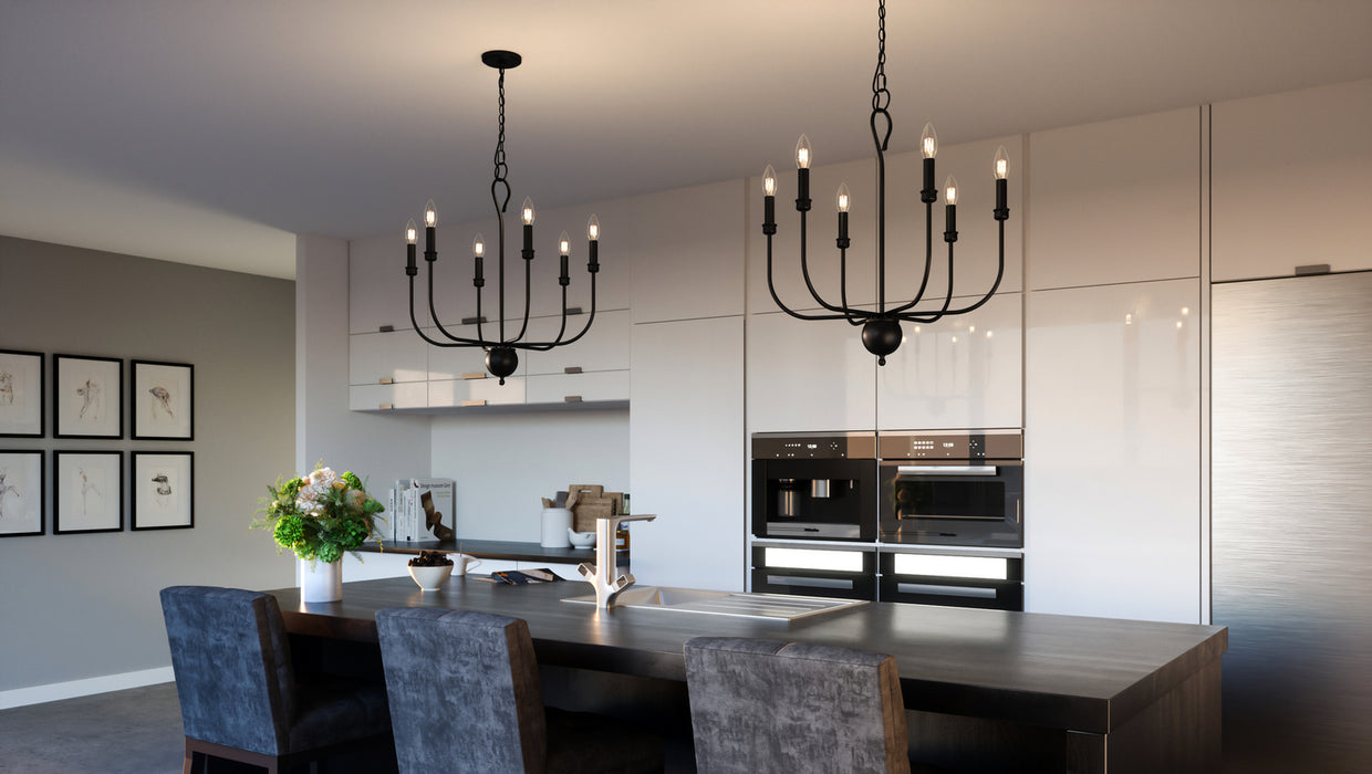 Six Light Chandelier from the Blanche collection in Matte Black finish