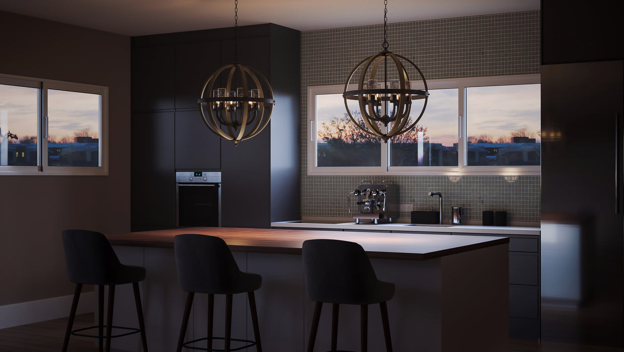Six Light Pendant from the Fusion collection in Rustic Black finish