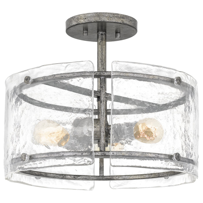 Three Light Semi Flush Mount from the Fortress collection in Mottled Silver finish