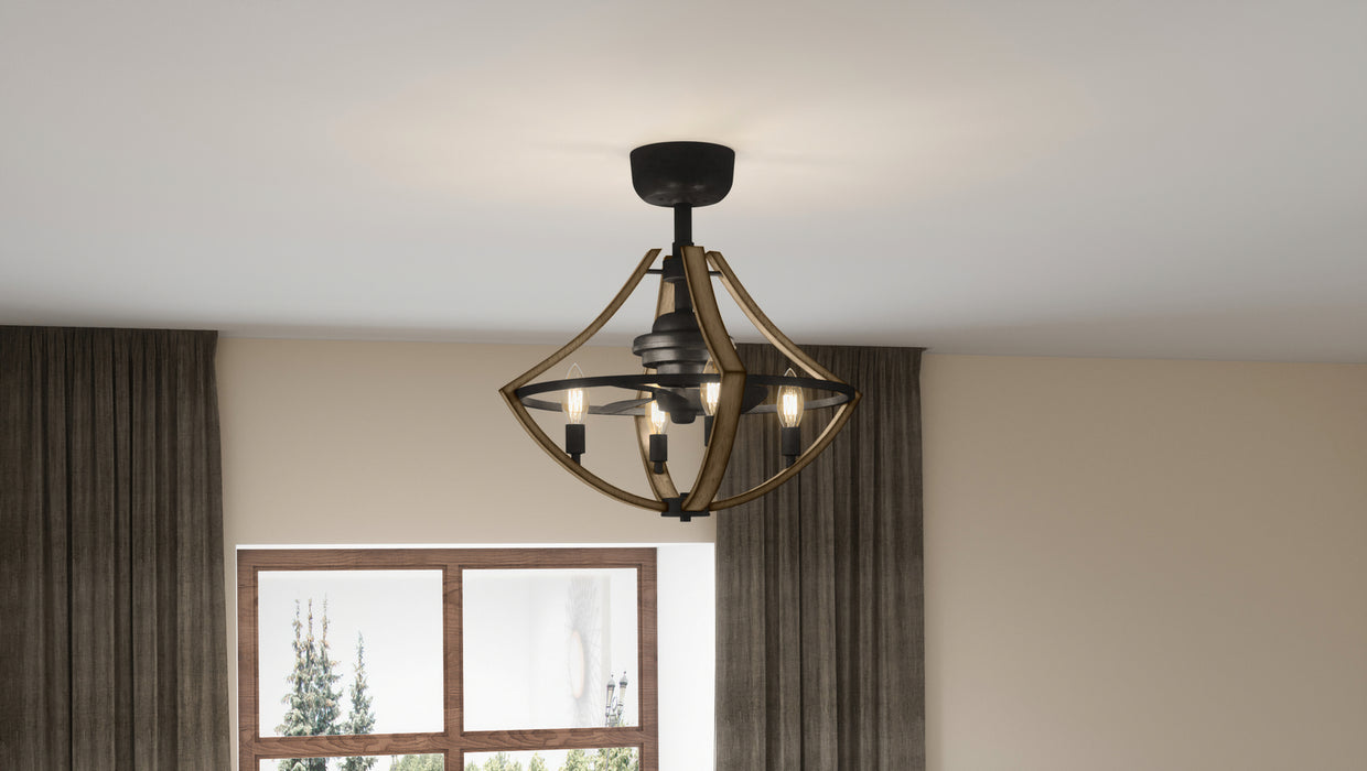 Four Light Fandelier from the Shire collection in Rustic Black finish