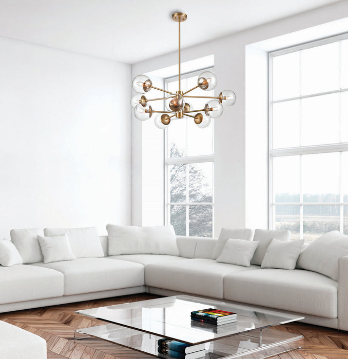 Ten Light Chandelier from the Avell collection in Modern Gold finish