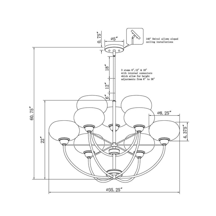Nine Light Chandelier from the Cameron collection in Black finish