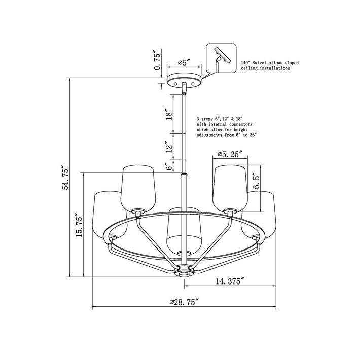 Five Light Chandelier from the Palmer collection in Black and Soft Gold finish