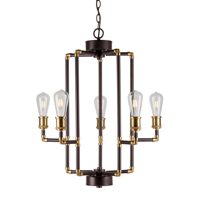Five Light Chandelier from the Piper collection in Black and Antique Brass finish