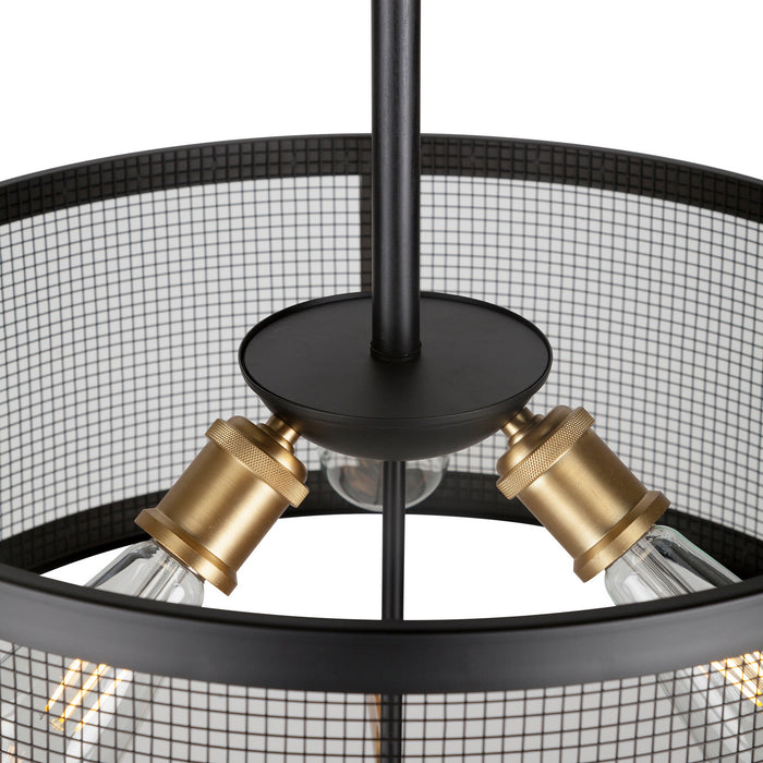 Three Light Pendant from the Takoma collection in Black and Soft Gold finish