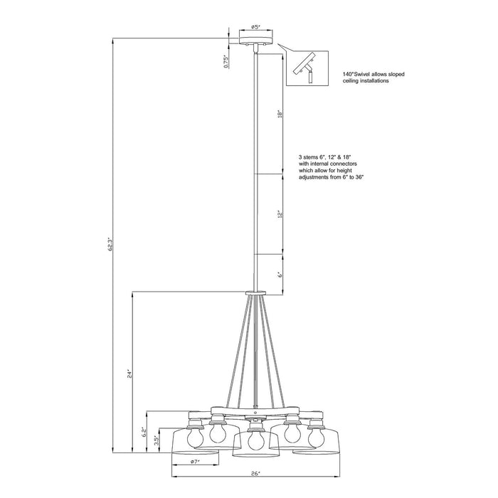 Five Light Chandelier from the Acopa collection in Antique Bronze finish