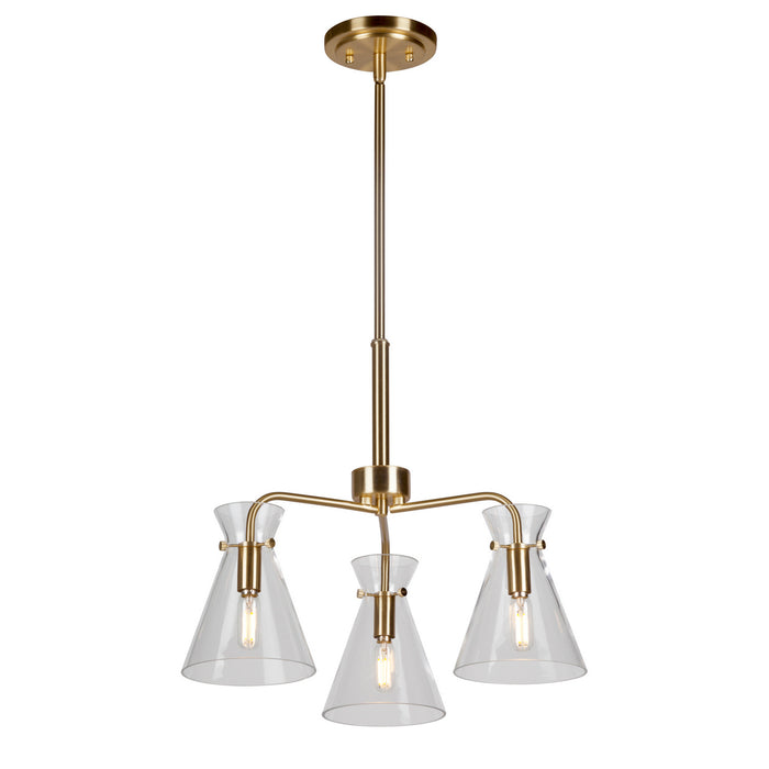 Three Light Chandelier from the Beaker collection in Soft Gold finish