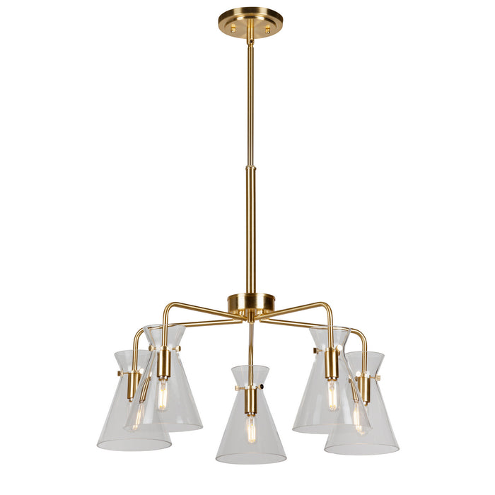 Five Light Chandelier from the Beaker collection in Soft Gold finish