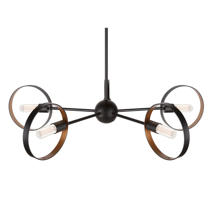 Six Light Chandelier from the Monocle collection in Black and Gold finish