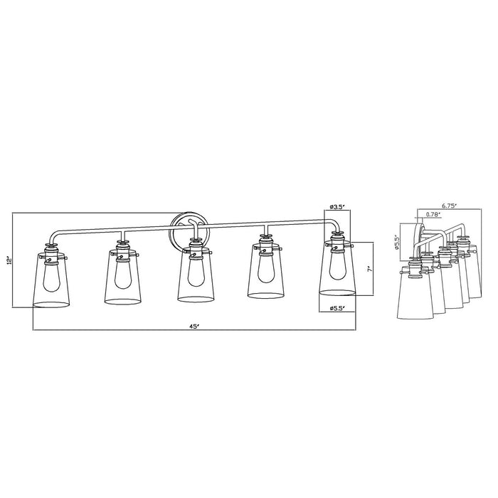 Five Light Bath Bar from the Ronna collection in Brushed Nickel finish