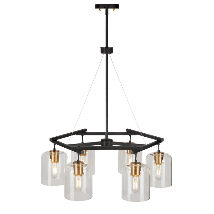 Six Light Chandelier from the Tyrone collection in Black and Soft Gold finish