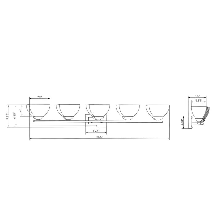Five Light Bath Bracket from the Cora collection in Brushed Nickel finish