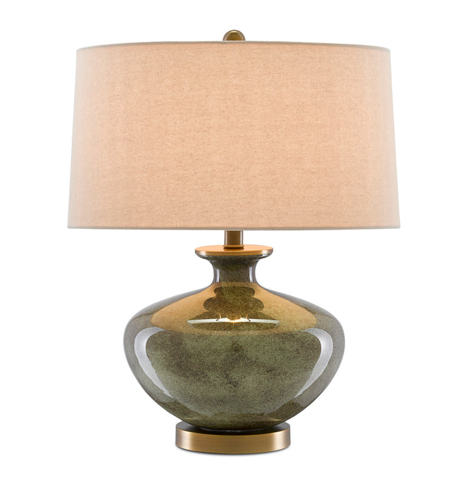 One Light Table Lamp in Dark Gray/Moss Green/Antique Brass finish