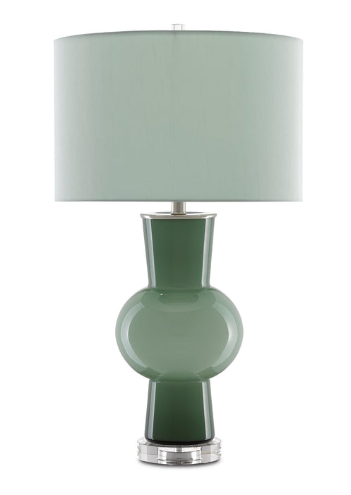 One Light Table Lamp in Light and Dark Green/Polished Nickel/Clear finish