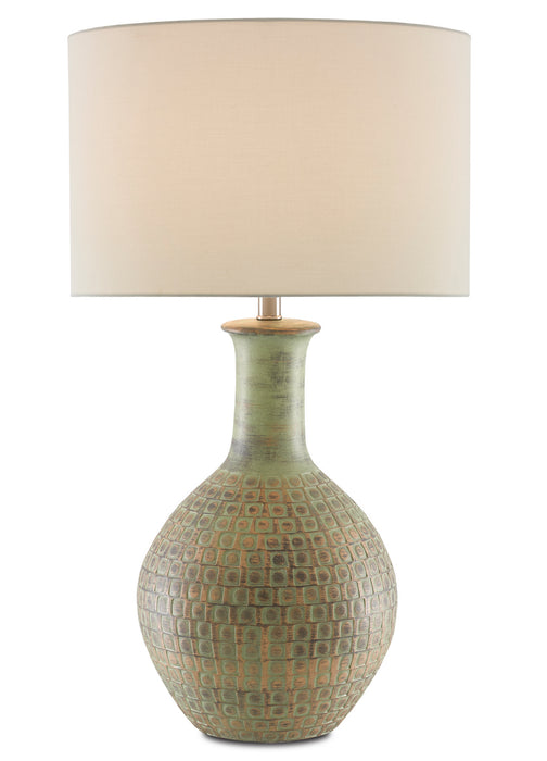 One Light Table Lamp in Dark Moss Green/Gold finish