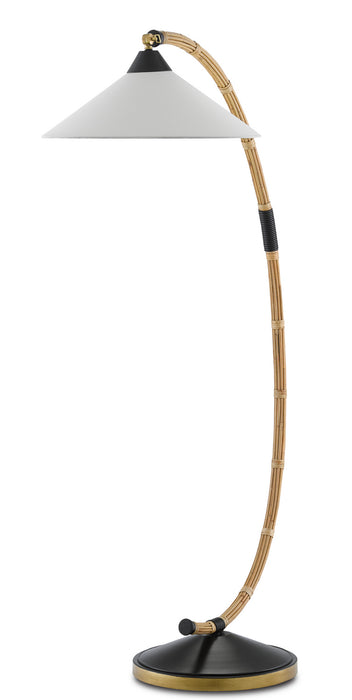 One Light Floor Lamp in Natural/Rattan/New Brass/Satin Black finish
