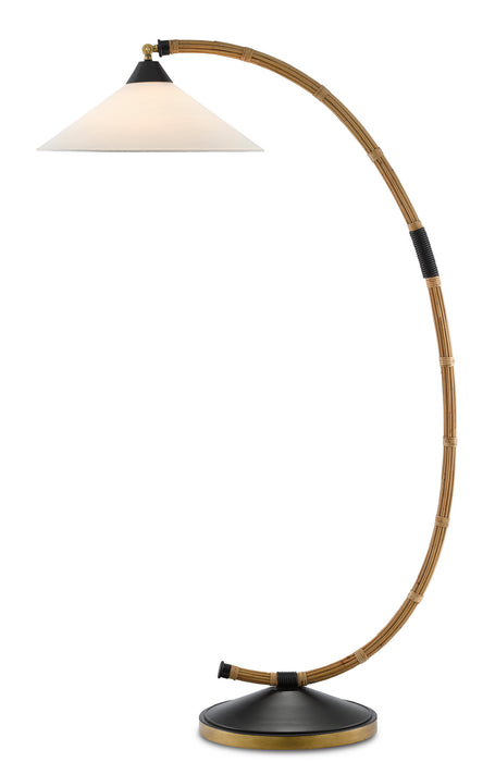 One Light Floor Lamp in Natural/Rattan/New Brass/Satin Black finish