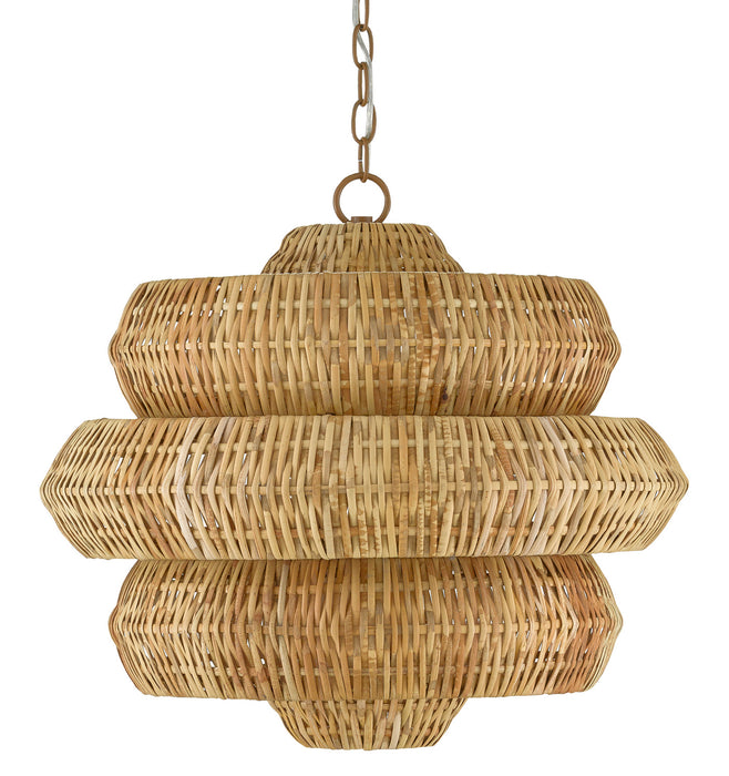 Three Light Chandelier in Khaki/Natural Rattan finish