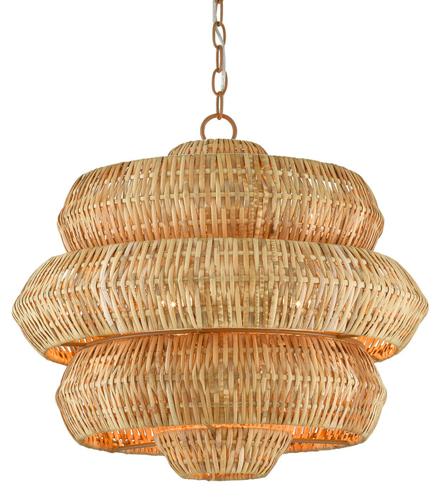 Three Light Chandelier in Khaki/Natural Rattan finish